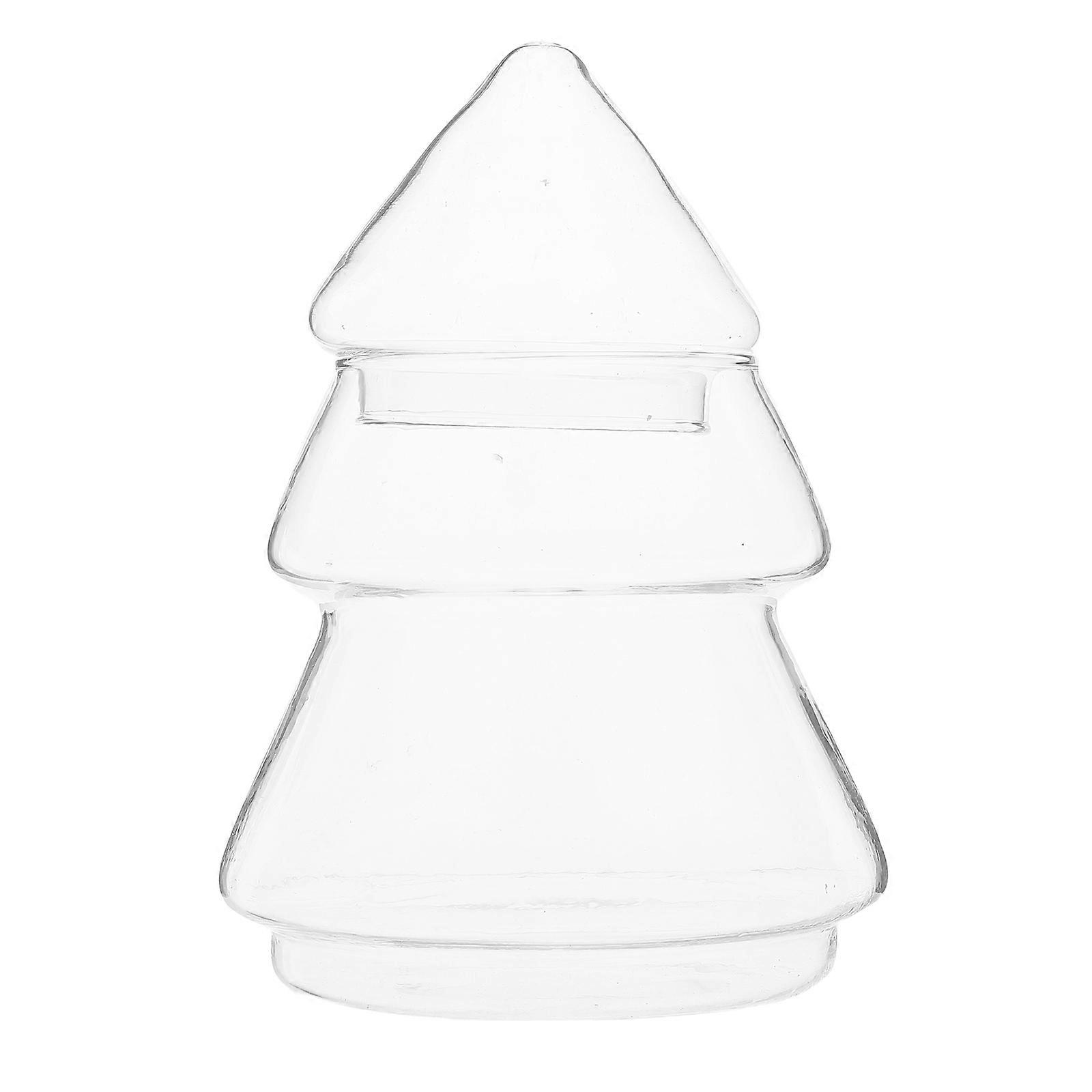 Christmas Tree Candy Jar Glass for Cookie Storage 420Ml with Lid