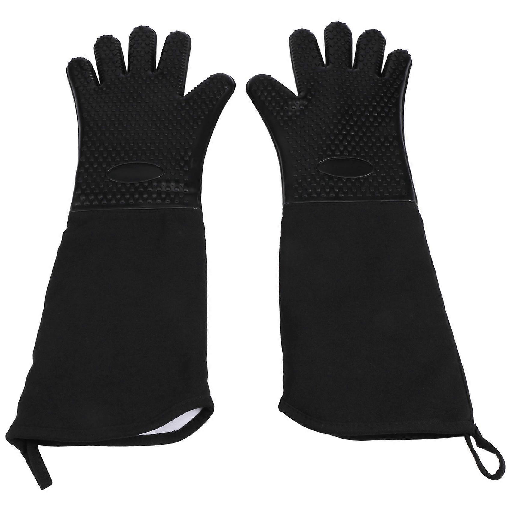 Extra Long Professional Silicone Oven MittFor Kitchen - Black