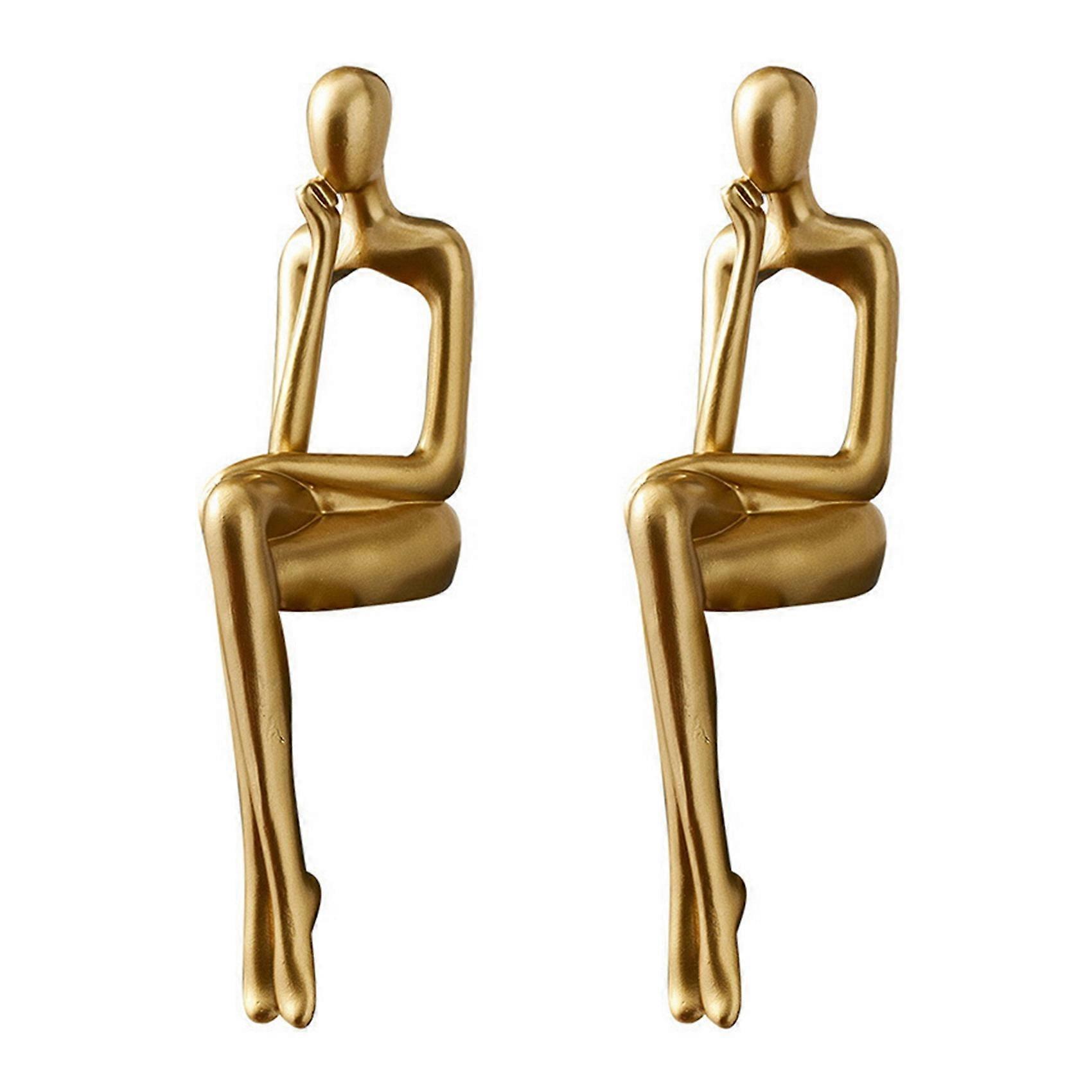 2X Thinker Statue Abstract Figure Sculpture Small Ornaments Resin Statue Home Gold Abstract Statue Office Decor C