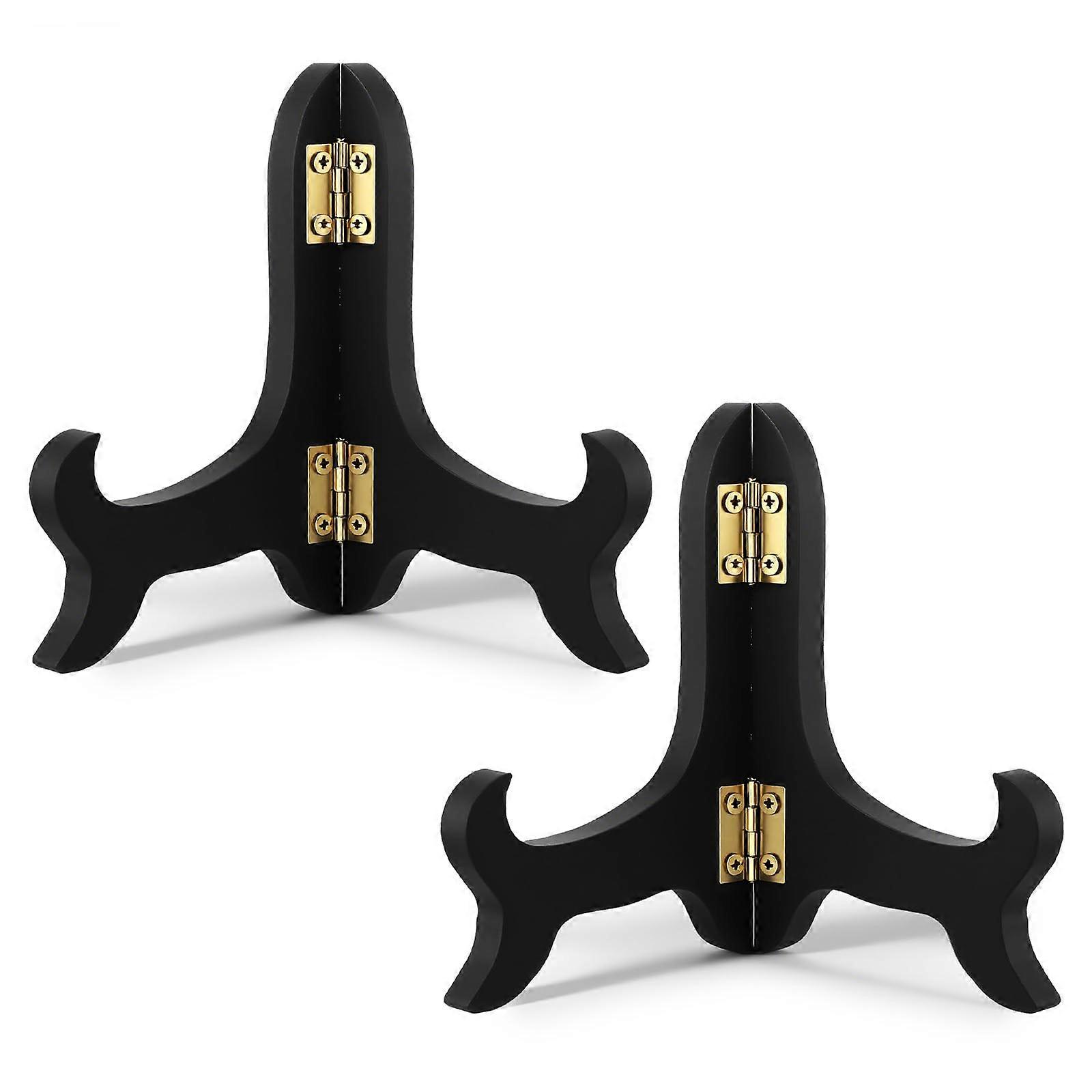 Black Wooden Display Stand for Photos Plates Frames, Foldable Easel Holder with Gold Latches 4'