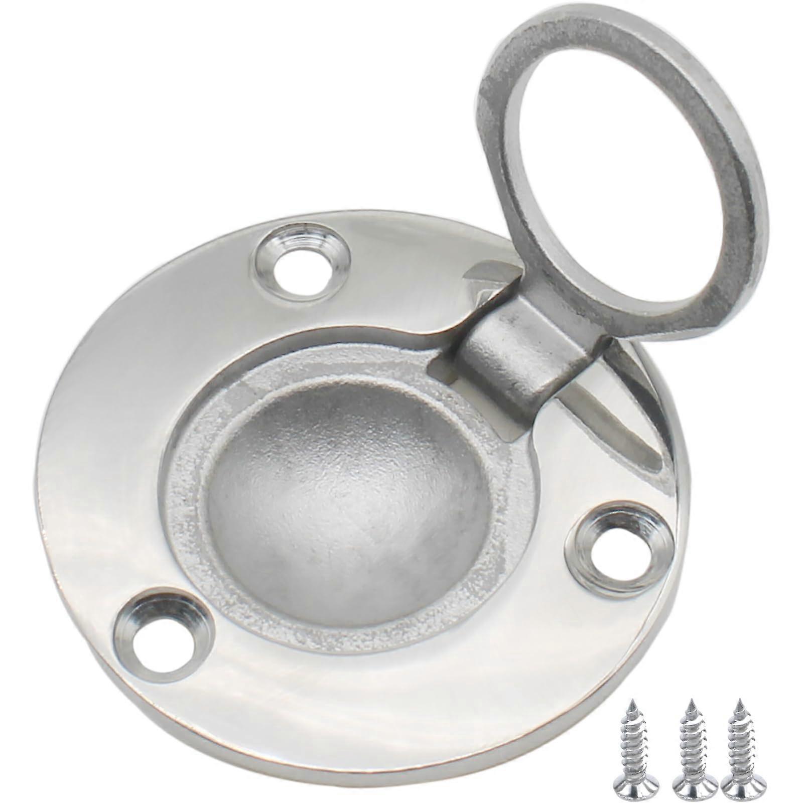 Stainless Steel Flush Pull Handle for Marine Hatch and Cabinet, Round Corrosion Resistant Design with Screws