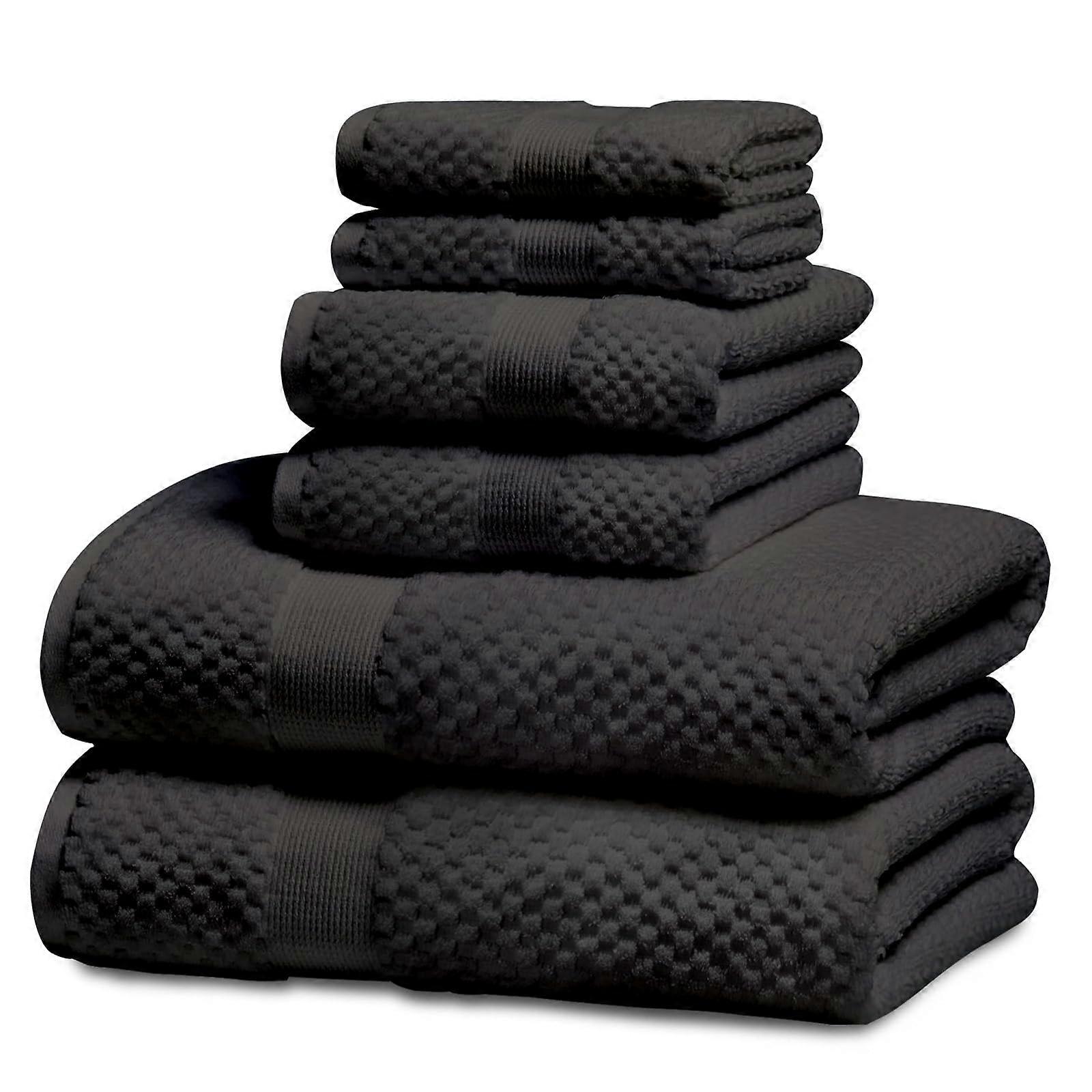 6 Pack Cotton Bath Towels Set  Soft  Absorbent Quick Dry Bathroom Towels Dark Gray
