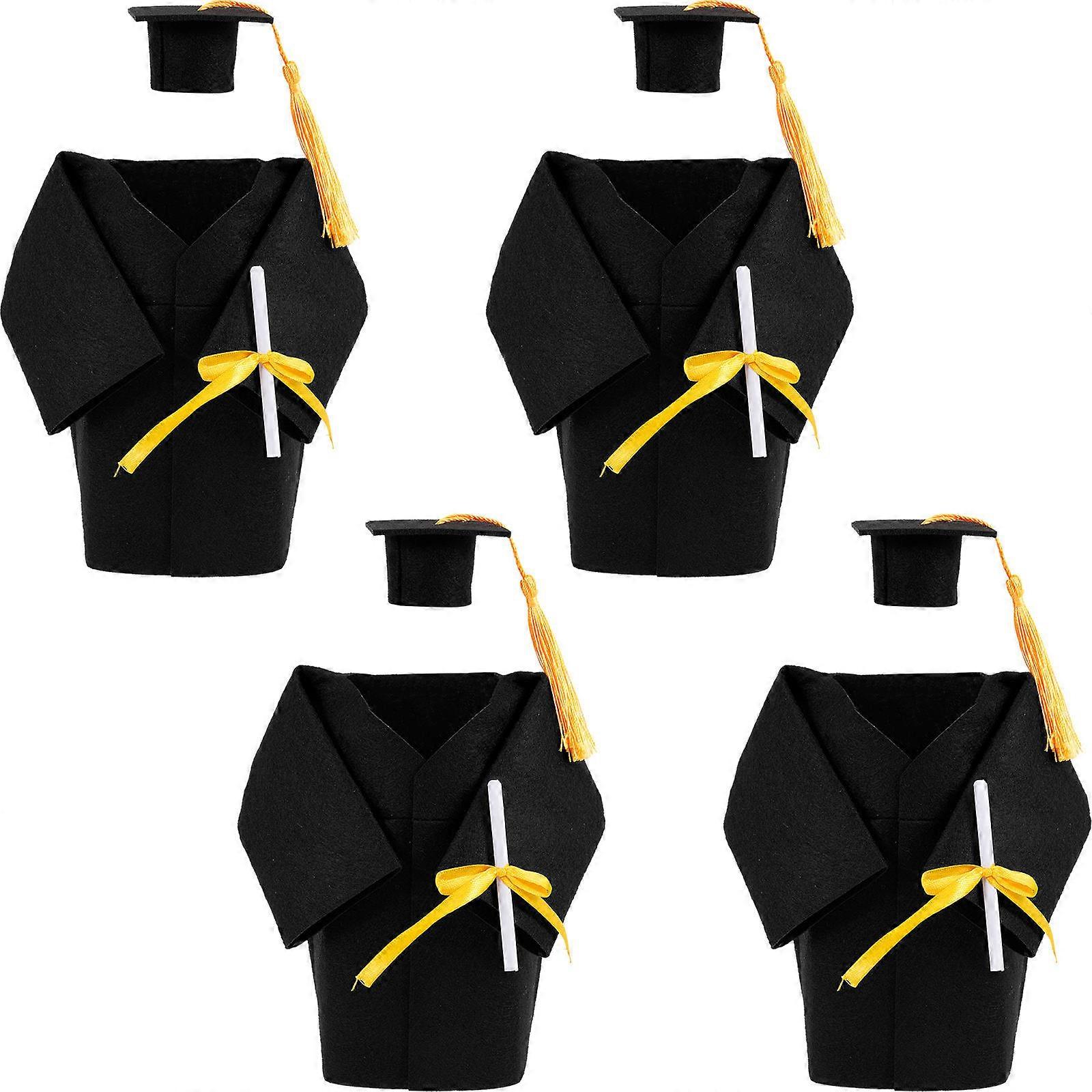 Black Mini Graduation Cap Bottle Topper Covers for Beverage Decoration 4Sets