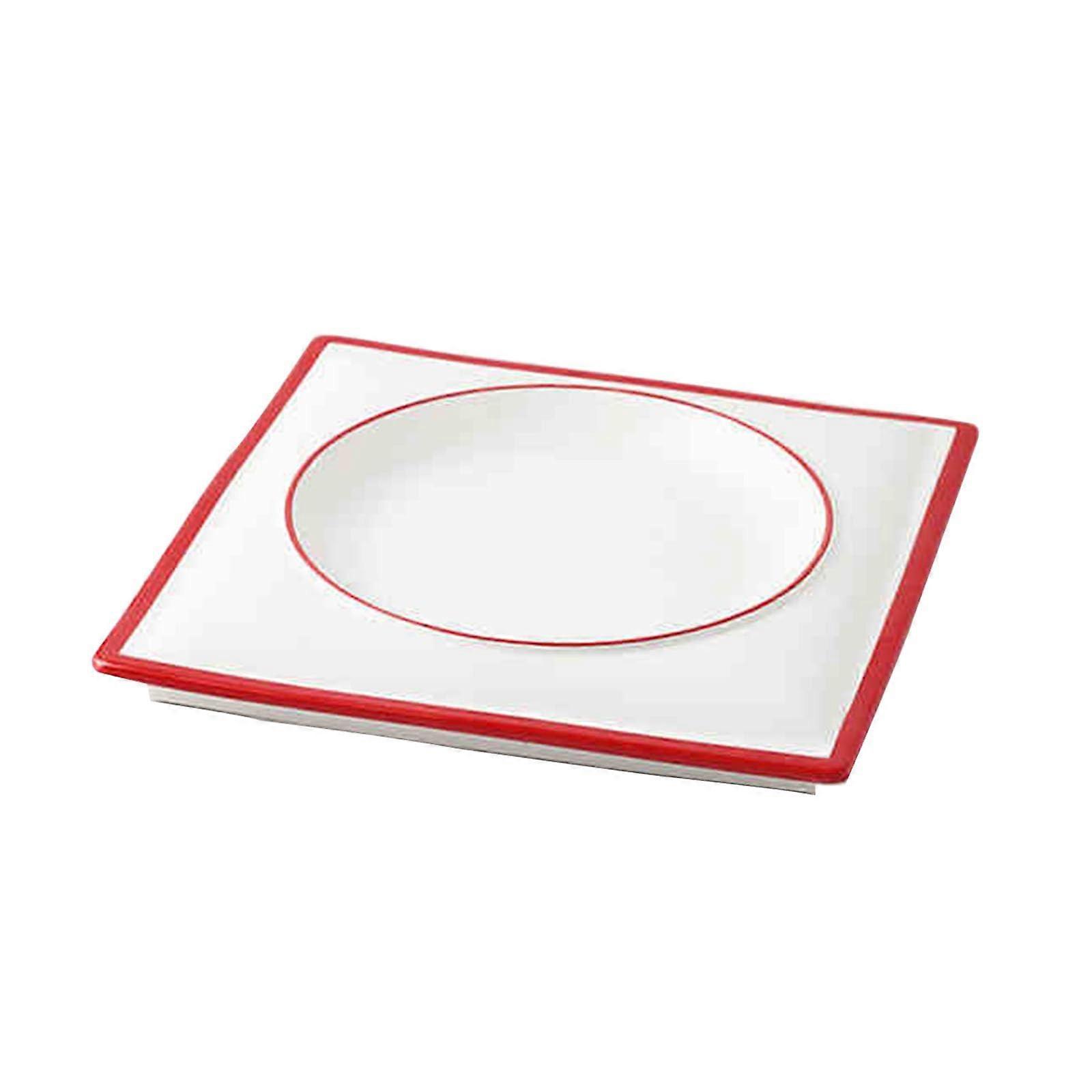 Large Ceramic Rectangle Dinner Plate with Elegant Red Border, Microwave and Dishwasher Safe