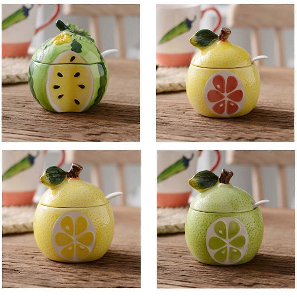Kitchen Use Fruit Shaped Ceramic Condiment Jar with Lid and Spoon