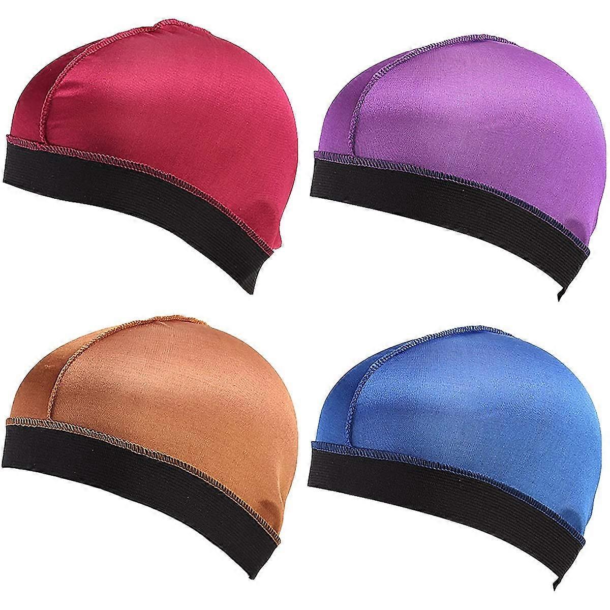 Wave Cap and Durag Set with Breathable Mesh Dome, Elastic Band, LowProfile Fit, 4 Pack