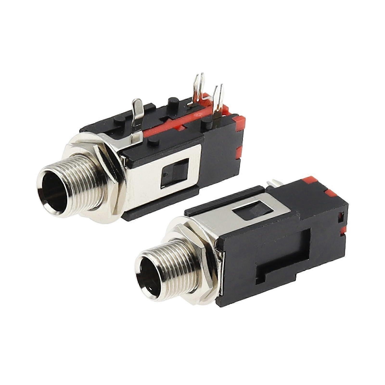 1PCS PJ602B 1/4 Inch Right Angle Stereo Jack Connector with Thread Lock 6.35mm Headphone Socket