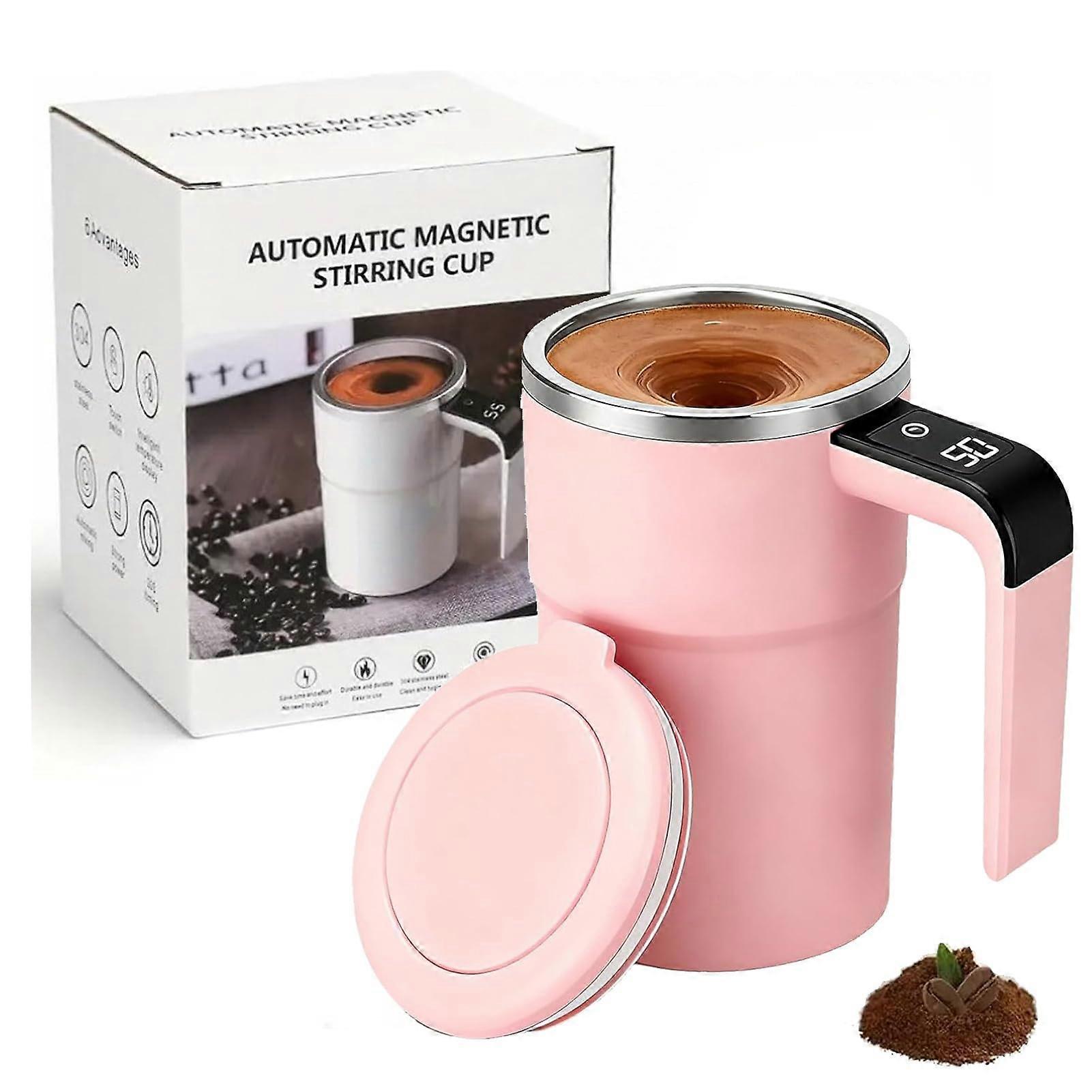 Self Stirring Magnetic Coffee Mug with LCD Temperature Display, USB Rechargeable, Pink