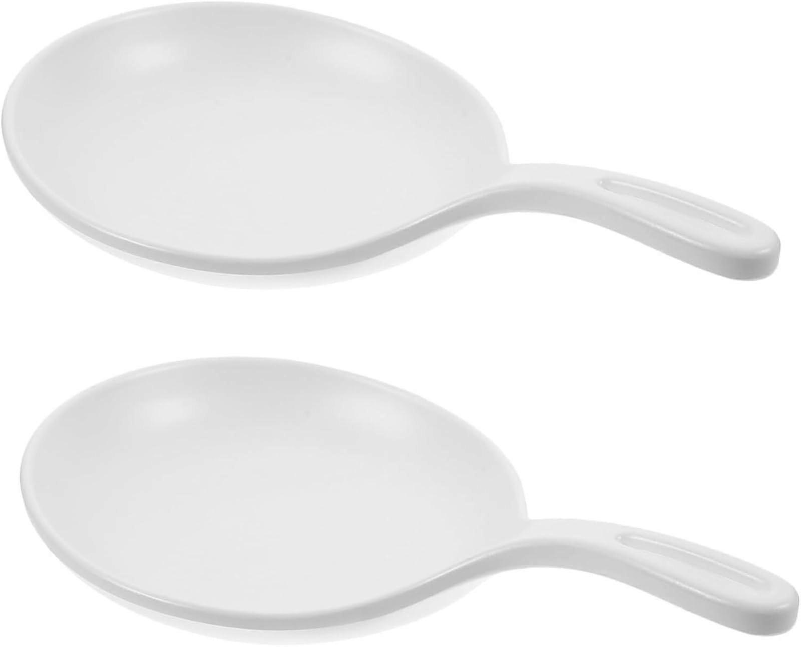 2pcs White Ceramic Serving Plates with Handles for Salads Steaks Desserts Easy Clean Surface