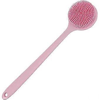 Brosse à récurer en silicone pour le corps de bain doux de douche avec manche long, sans BPA, hypoallergénique, écologique (rose)