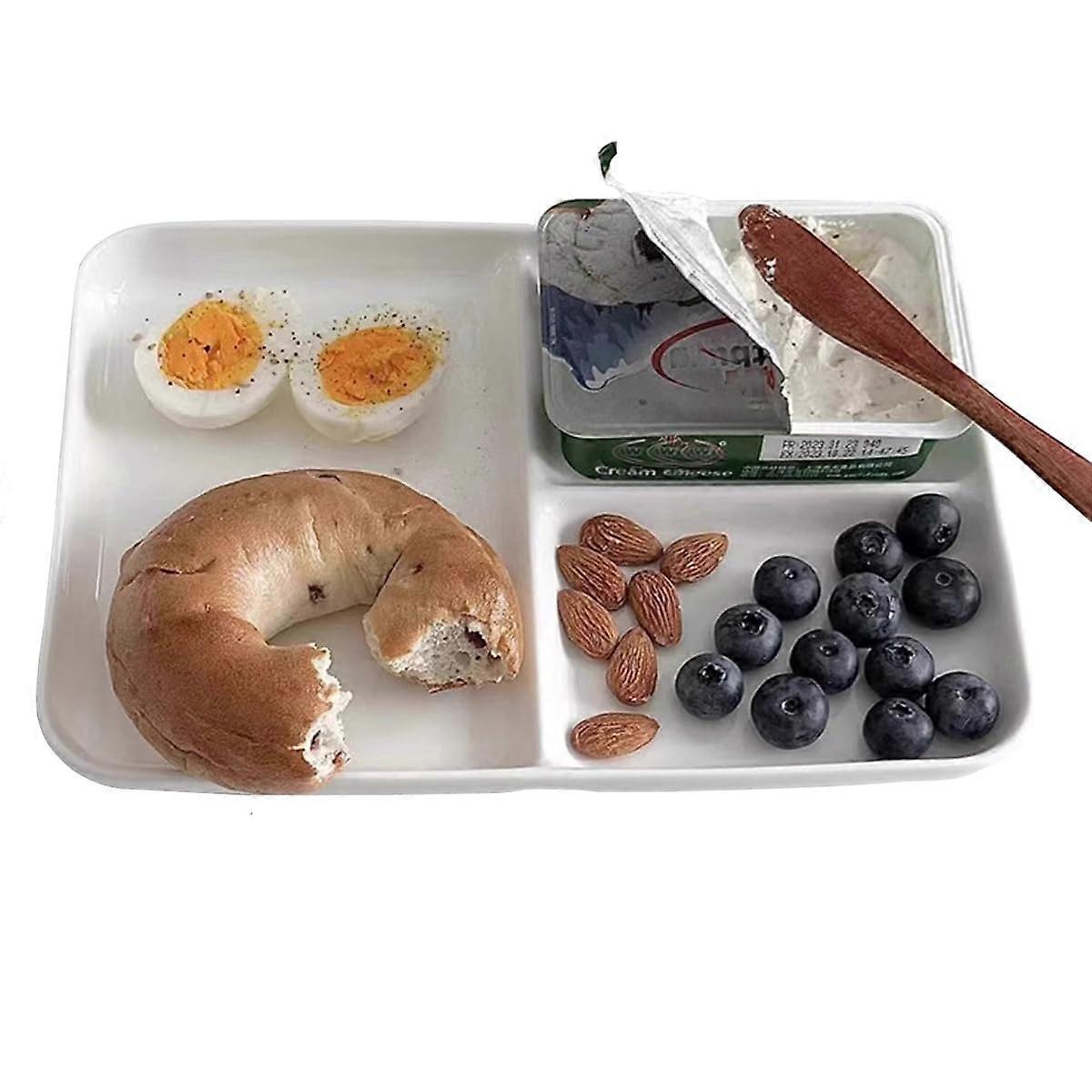 White Porcelain Divided Dinner Plate for Adults, 3Section Portion Control, 8x5.8 Inch