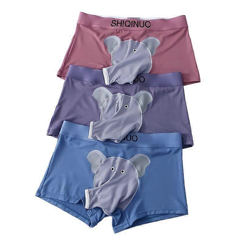 3pcs Men Elephant Trunk Patterned Underwear Boxer Briefs Breathable Elephant Nose Mesh Pouch Panties