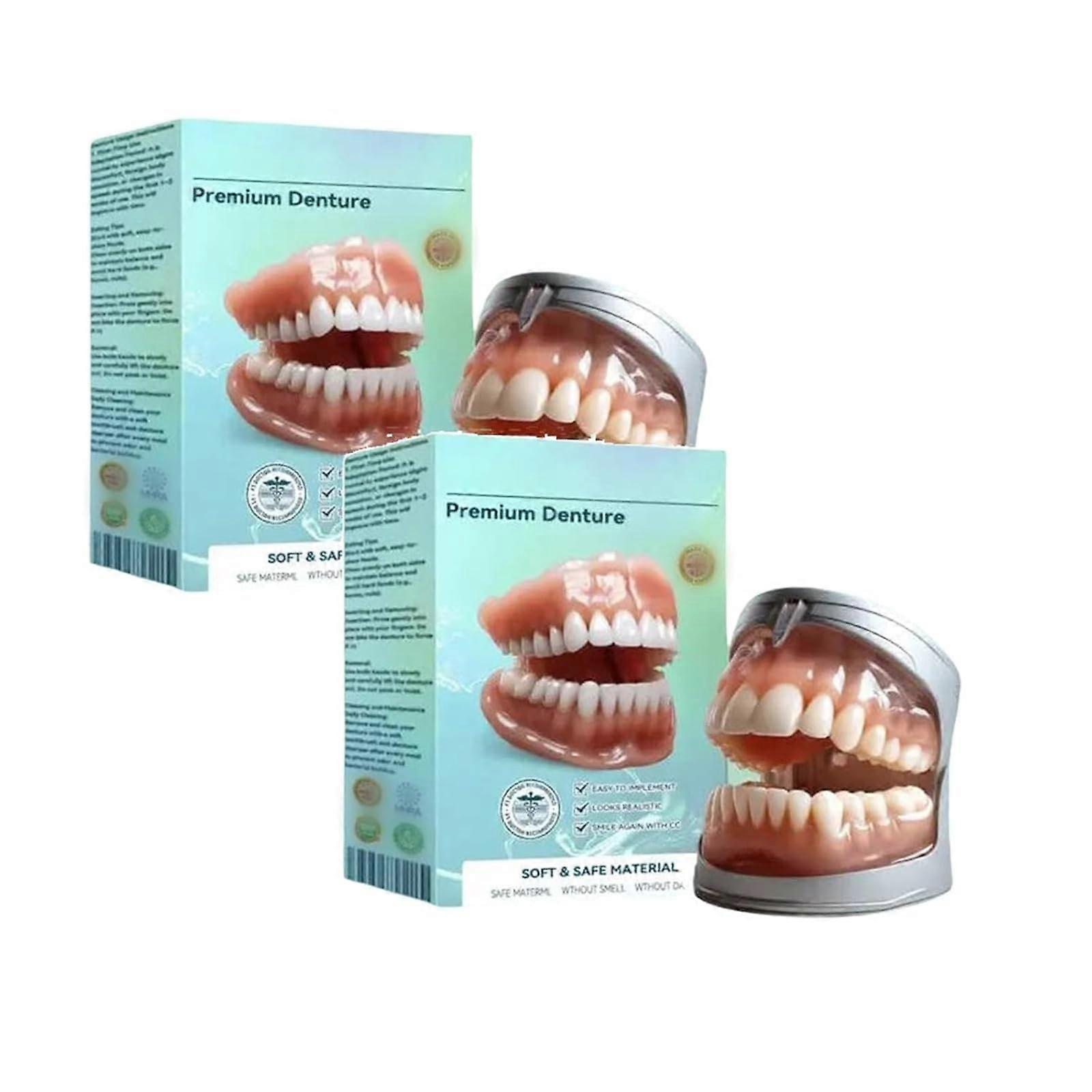 Full Set Silicone Denture Reline for Adults, Flexible Natural Looking Soft Comfortable 2Pcs