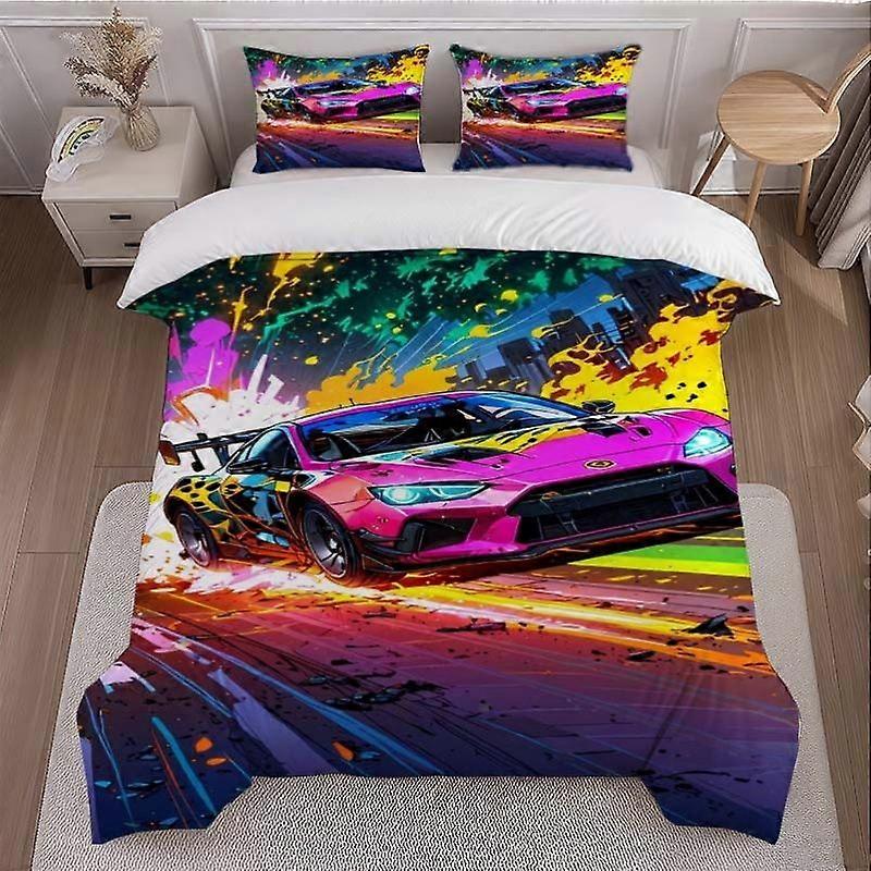 Pink Racing Car Galloping Theme Bedding Set Soft and Comfortable