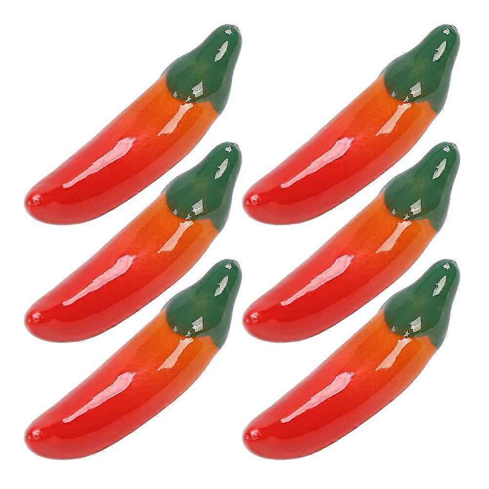 Red Ceramic Chopstick Holder Rack Pepper Shape for Home Use 6Pcs