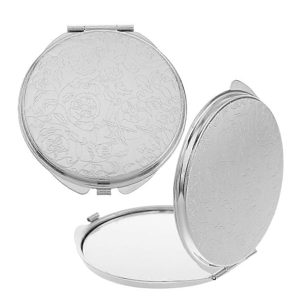 Retro Mirror Handheld Silver Compact Travel Mirror for 2Pcs Makeup