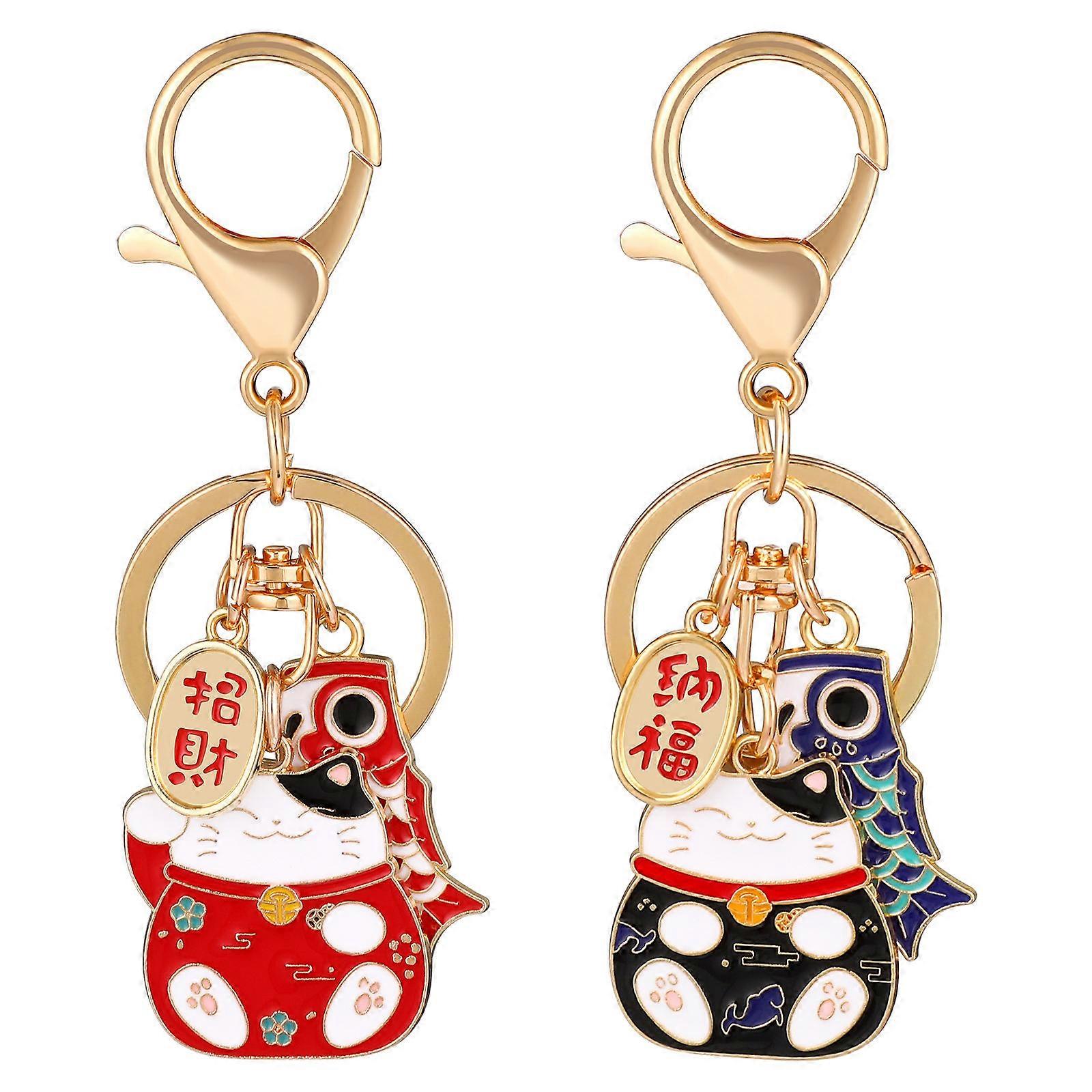 Japanese Fortune Cat Keychains Creative Cat Keychains for Decor 2Pcs