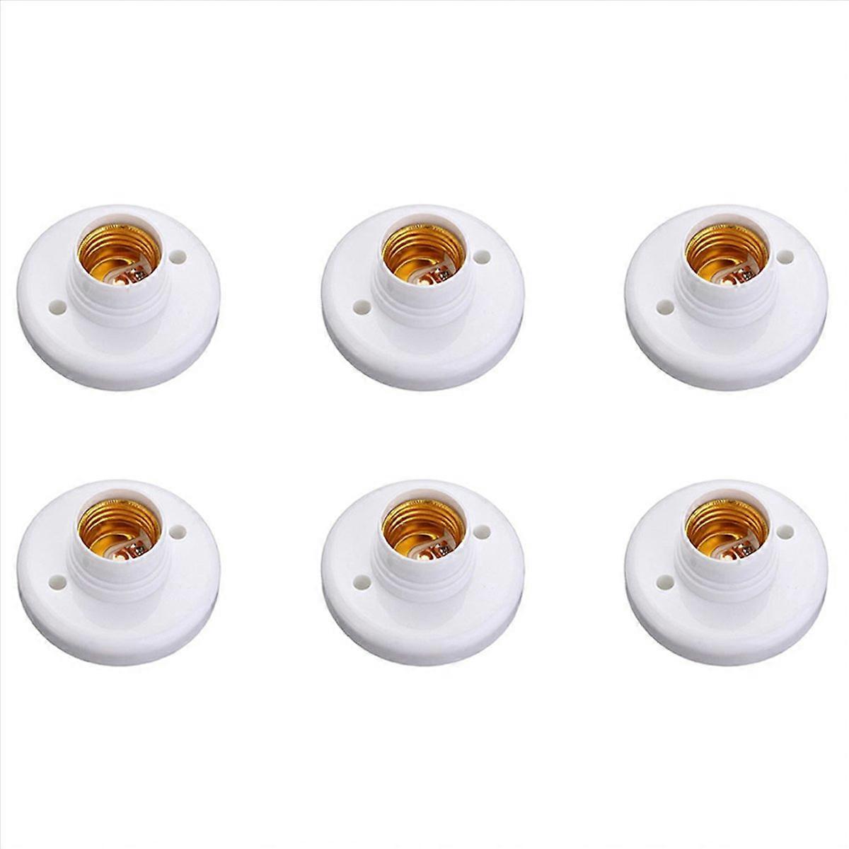 6X E27 Round Plastic Base Screw Light Bulb Lamp Socket Holder White