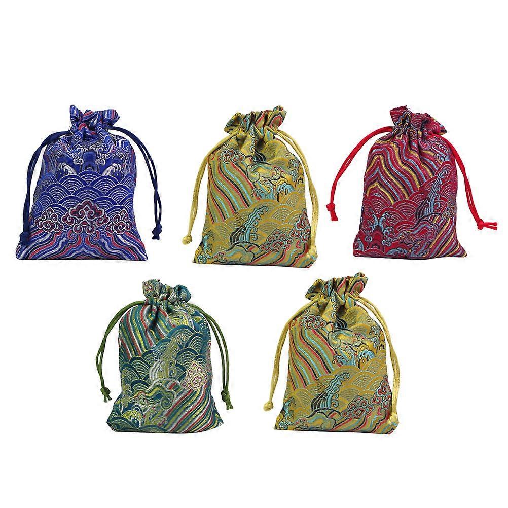 Drawstring Bag Cloth Pouches for Storage 5Pcs in Assorted Colors