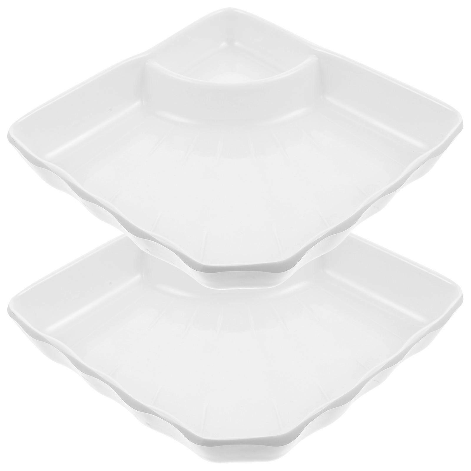 Dumpling Plate with Sauce Compartment for Serving 2Pcs White Serving Platter