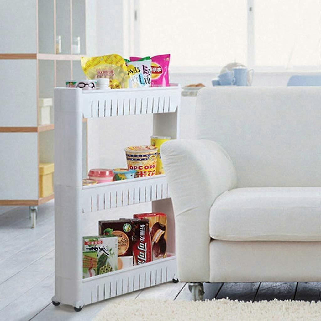 Slim 3Tier Rolling Cart with Wheels, Foldable PullOut Storage Tower for Narrow Spaces, White