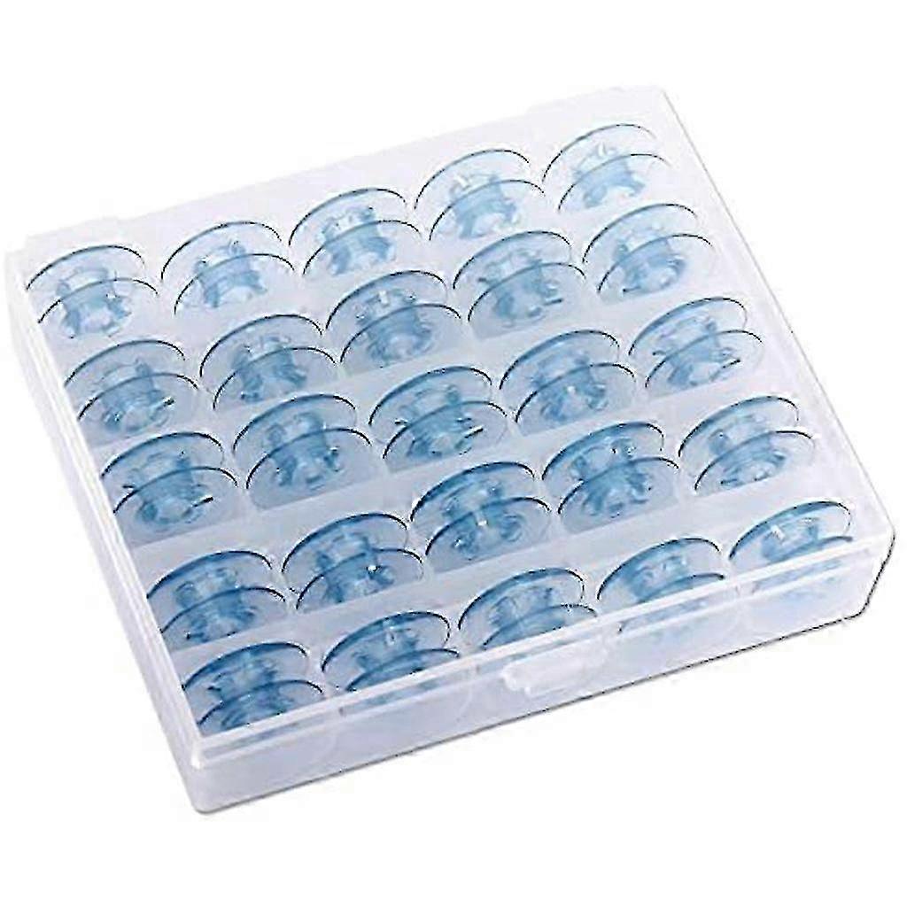 25 Blue Sewing Machine Bobbins in Practical Storage Box