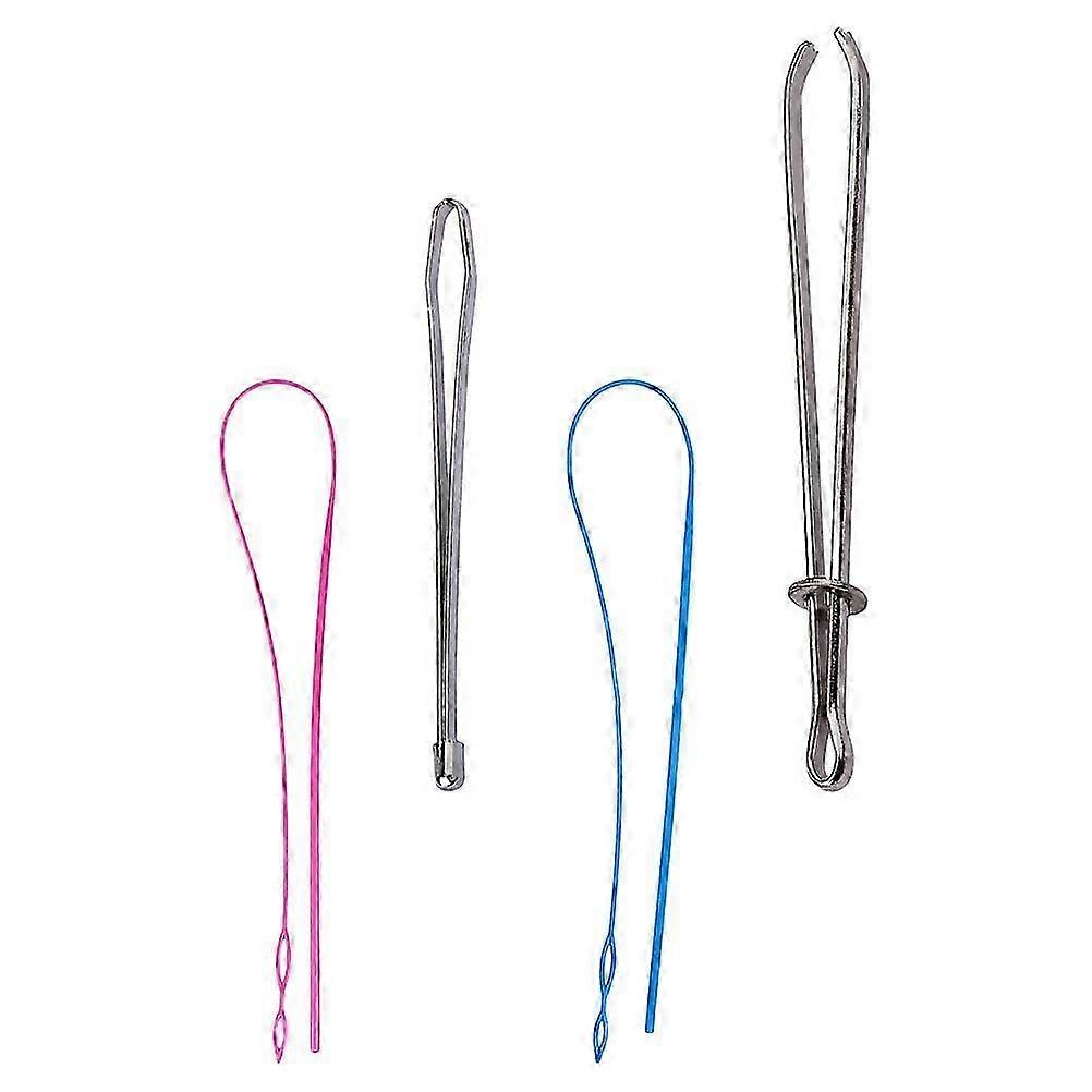 Drawstring Needle Threader Tool Flexible Plastic Metal Set 4Pcs