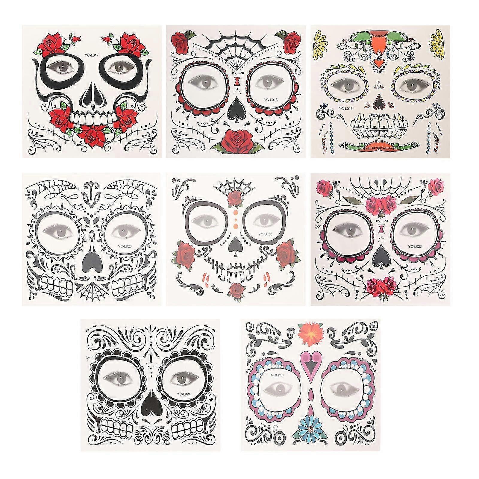 Waterproof Face Decals Temporary for Costume Party 8 Sheets