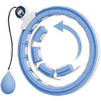 Smart Weighted  for Hula Hoop, Massage Hula Ring w/ 16 Detachable Knots, 360° Auto-Rotating Ball, Digital Counter Light Blue
