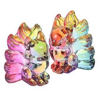 2 Pcs Crystal Nine-Tailed Fox Statue Glass Fox Figurine Hand Carved Animal Collectible Sculpture For Home Office Desk Table Decor