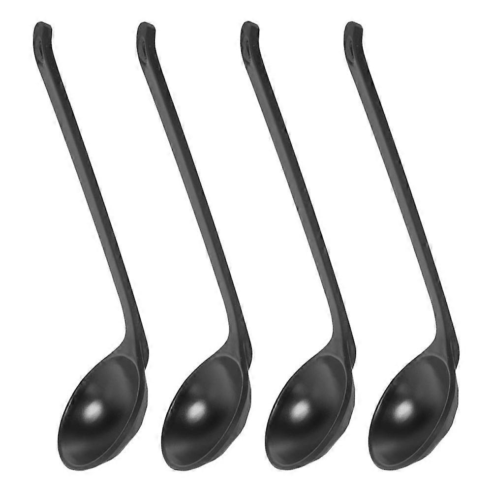 Long Handled Kitchen Spoon Black Plastic Spoon Serving Soup 4Pcs
