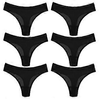 6 Piece Low Waist T Back Panties Ladies Invisible Underwear Ribbed Cotton Stretch Fabric Thongs No Show Bikini Briefs Black