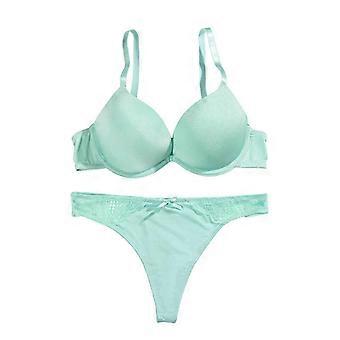 Women Bra Underwear Set Breathable Solid Color Soft Underwire Push Up Padded Bralette Bow Lace Panties Thongs Brief Underpants Set