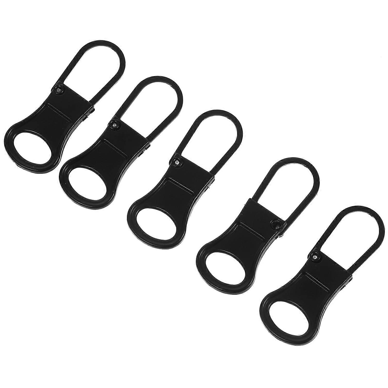 Black Zipper Pulls Replacement Alloy Tabs for Bags 5Pcs Quick Install