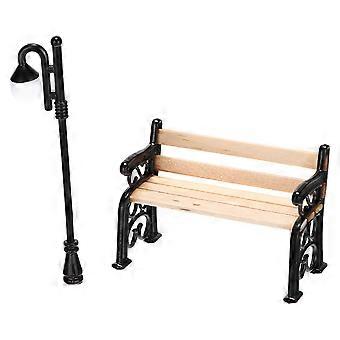 Mini Street Light and Chair Decorative 2Sets for Miniature Scenes