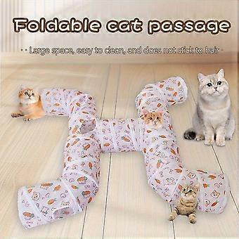 Cat Tunnel Toy, Foldable H-Shaped Three-Channel Design Polyester and Steel, Interactive Indoor Play Tube for Cats and Kittens
