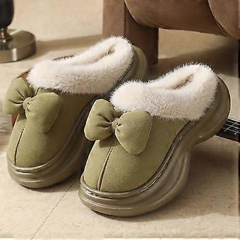 Pantufas de pelúcia com laço para adolescentes, pantufas de inverno forradas com lã macia e sola curva grossa, presente aconchegante e quentinho