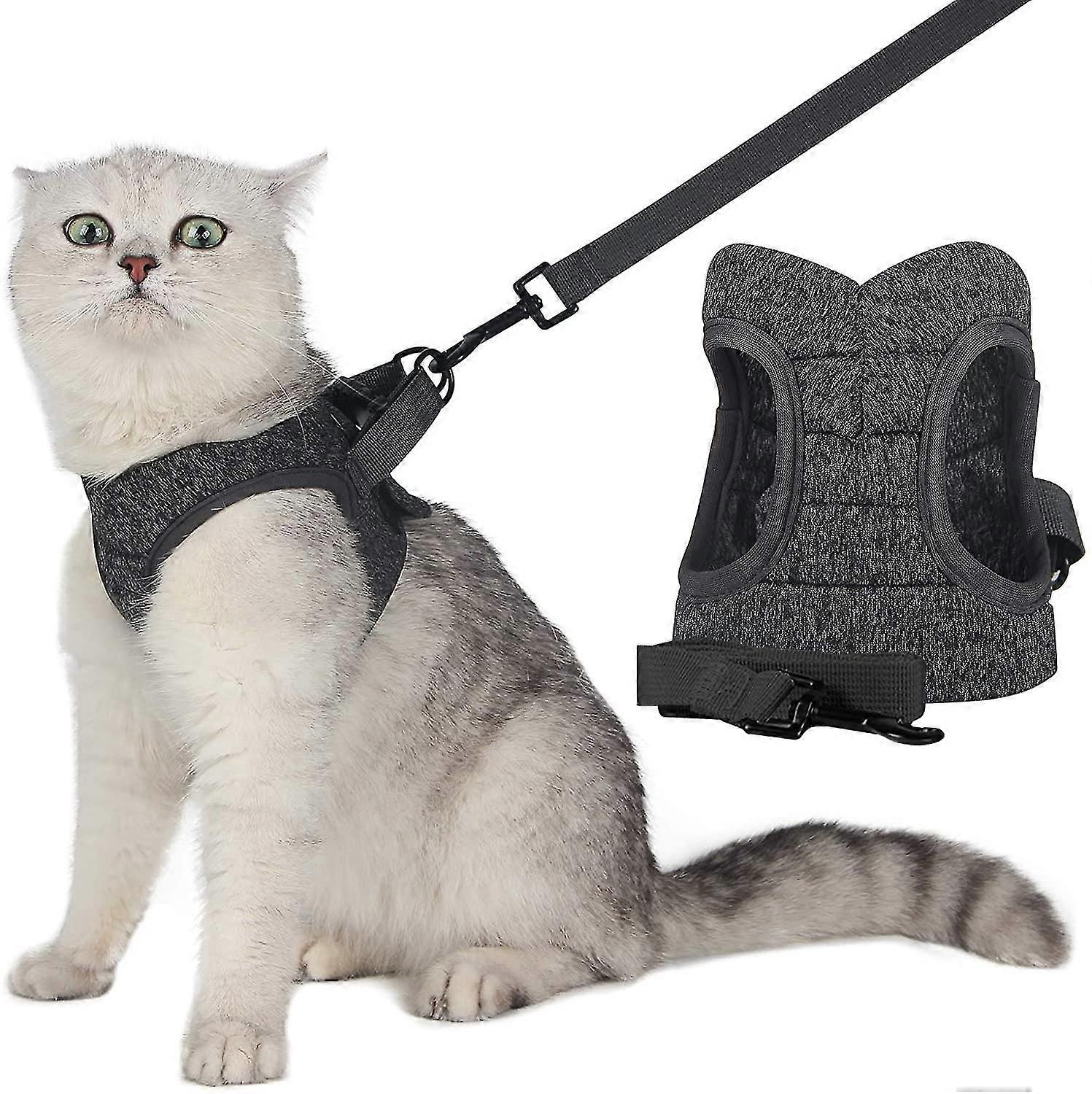 Adjustable Cat Walking Jacket with Retractable Belt, Escape Proof Lightweight Breathable Padded Harness for Small to Medium Cats, M and L, 6 to 16 lbs
