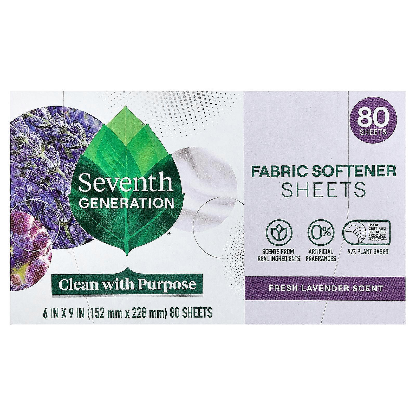 3 x Seventh Generation, Fabric Softener Sheets, Fresh Lavender, 80 Sheets