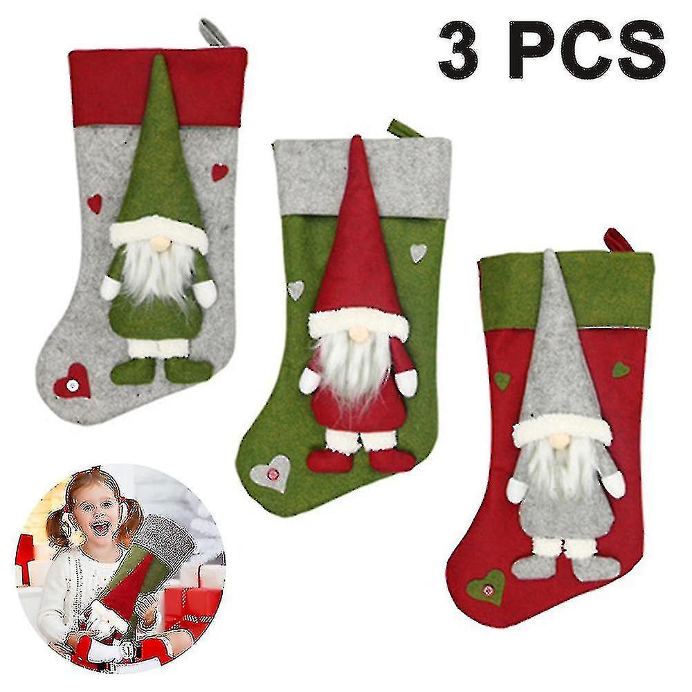 3pcs Christmas Stocking Classic Large Stockings Santa