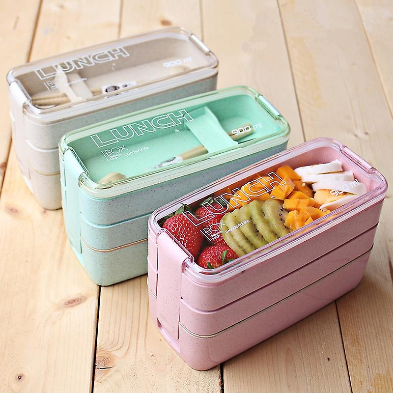 Kitchen 900ml Microwave Lunch Box Wheat Straw Dinnerware Food Storage Container Children Kids School Office Portable Bento Box