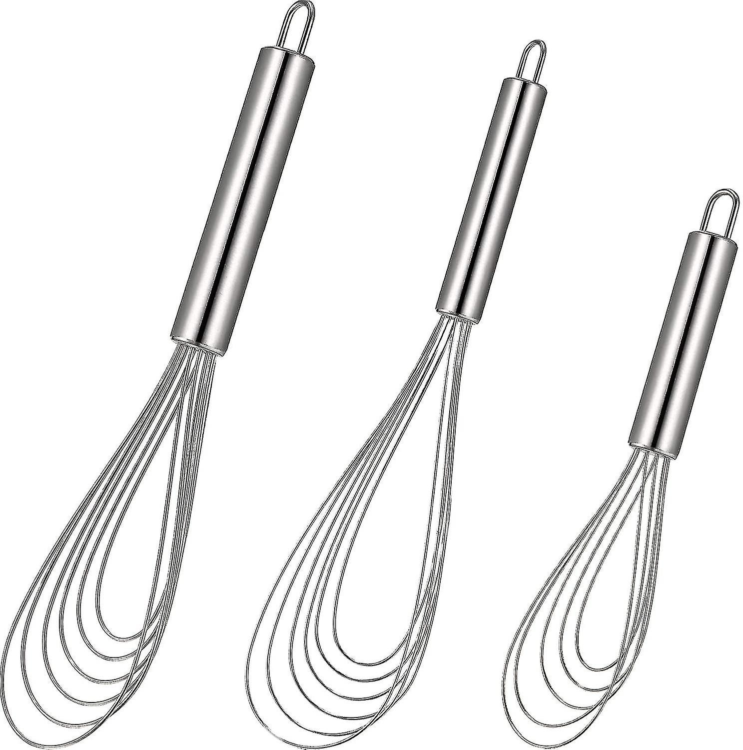 3 Pieces Stainless Steel Flat Whisk Handheld Steel Wire Whisk Egg Whisk For Whisking, Gravy Stirring, Dishwasher Safe-liuyue