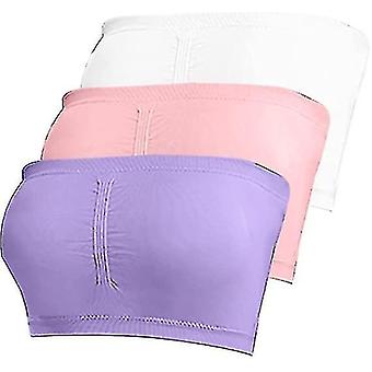 3pcs Women's Padded Bandeau Bra, Strapless Removable Pads Tube Tops Bra, Women Bandeau Bra Padded Strapless Bralette Bra