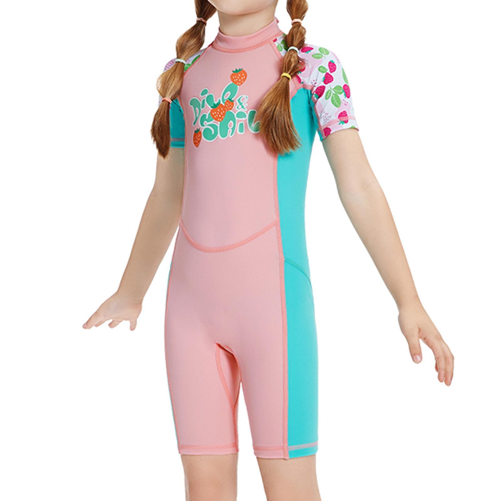 Barn Våtdräkter Solskydd Flickor Pojkar Baddräkt Badkläder Back Zip Våtdräkt L Rosa