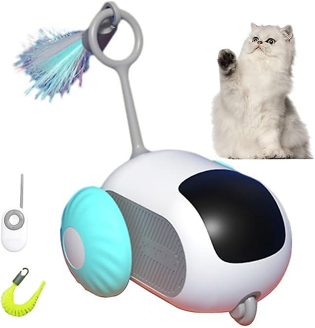 Cat Toy Remote Control, Automatically Sense Obstacles and Steering, USB Rechargeable Cat Toys, Smart Dual Mode Interactive Cat Car with Feathers