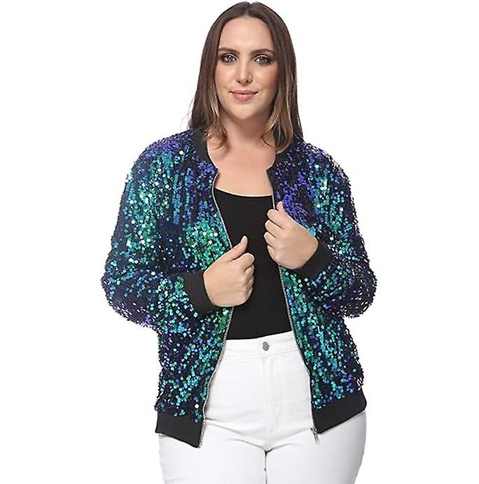 Women's Sequin Fitted Long Sleeve Zipper Blazer Bomber Jacket