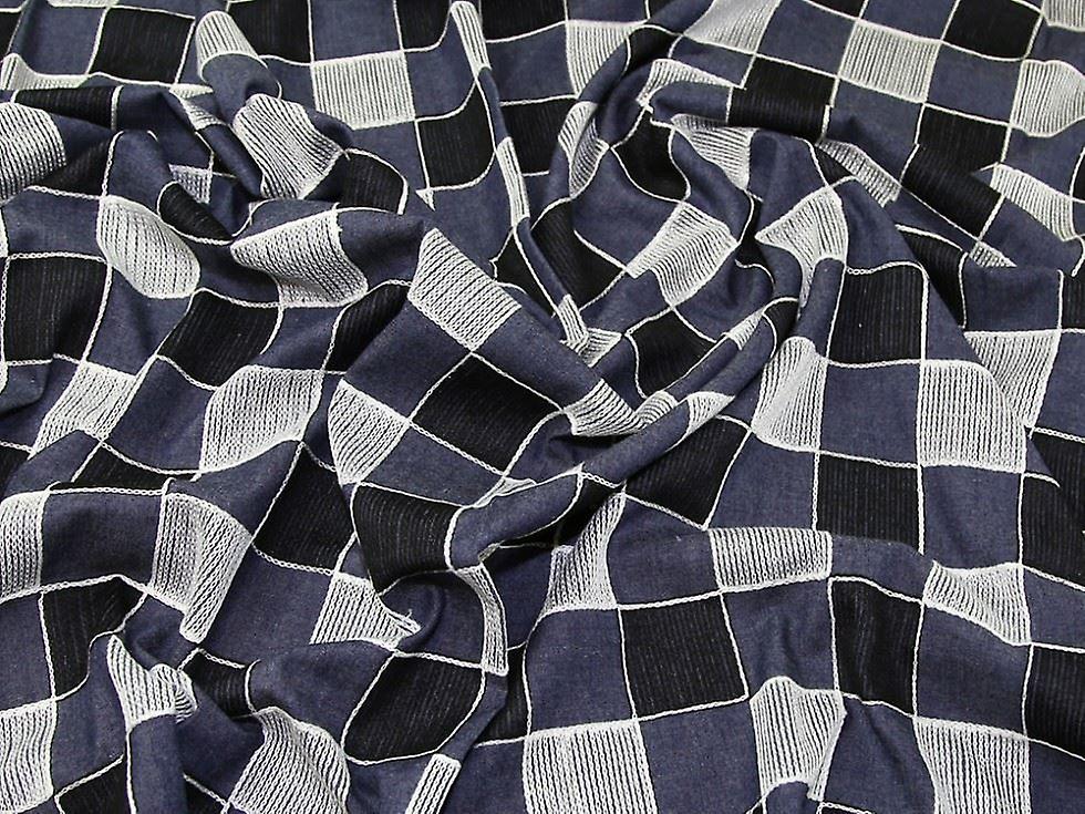Minerva Embroidered Denim Fabric White - per metre