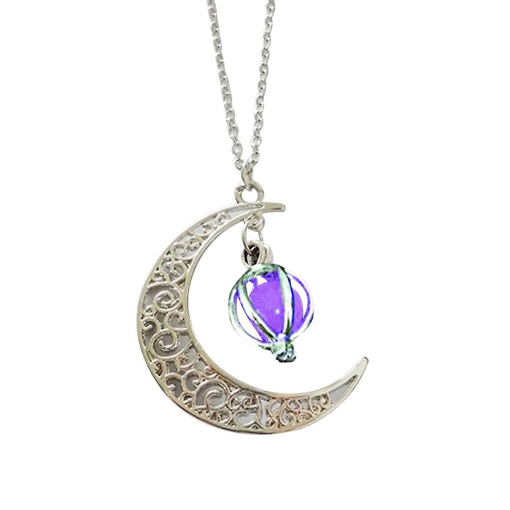 Kvinde Mode Hollow Moon Birdcage Vedhæng Lysende Glow Chain Halskæde Smykker