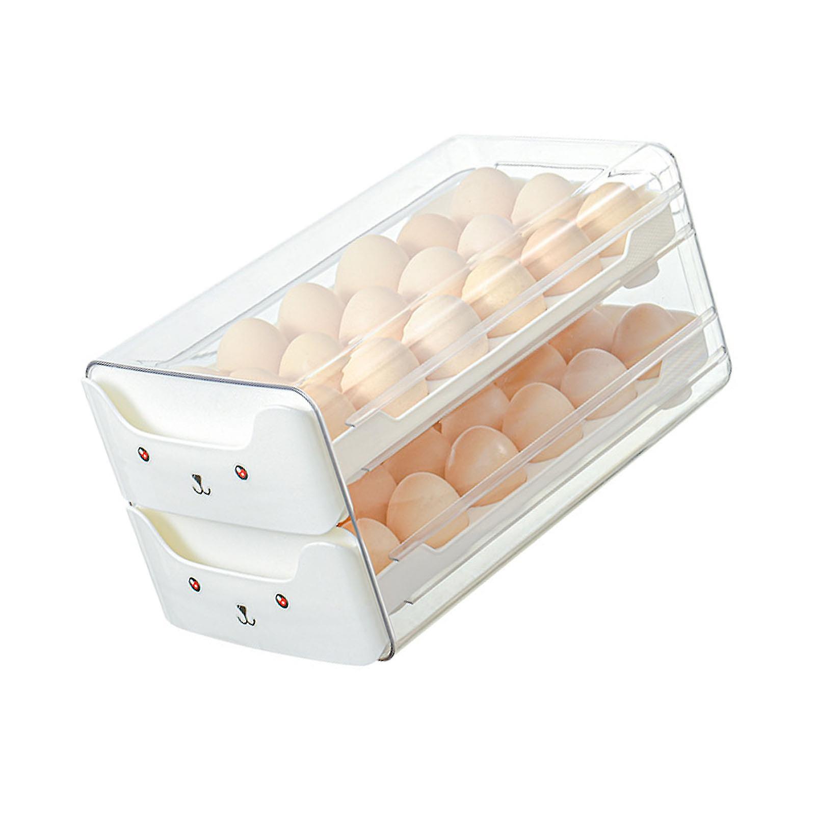 Double Layer Egg Drawer Transparent Lengthen Independent Slot Egg Holder Egg Storage Container for Refrigerator White 