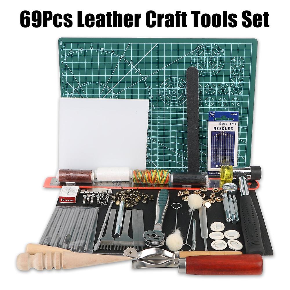 Practical Saddle Groover Kit Hand Sewing DIY Carving Work Stitching Punch 69Pcs/Set Professional Leather Craft Tools